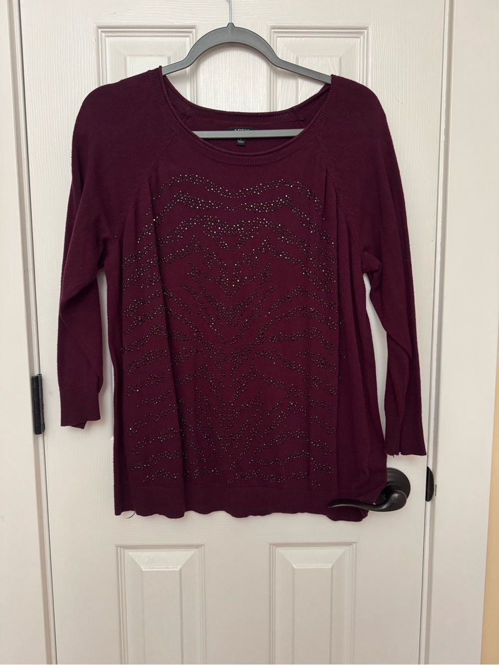 Apt. 9 Deep Plum Knit Sweater with Subtle Stud Detail